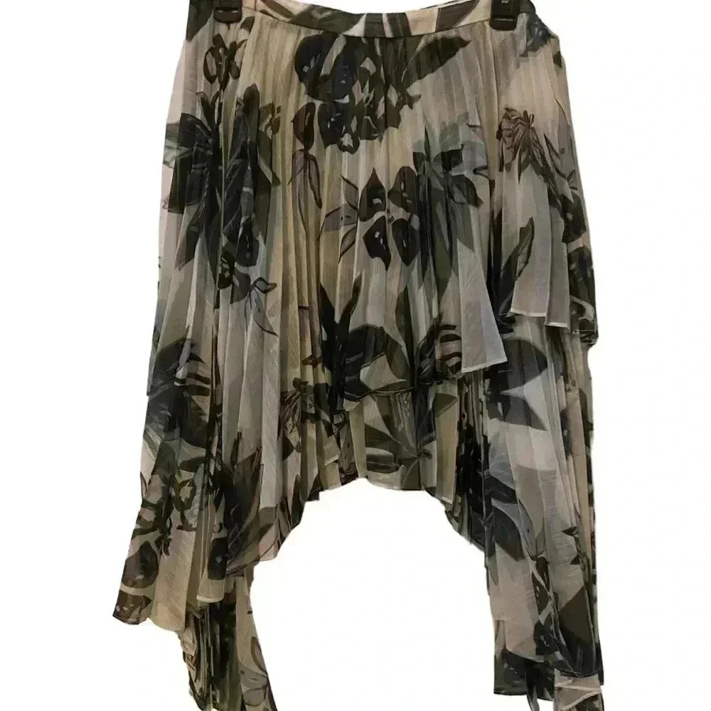Keepsake Asymmetrical Ruffle Tiered Pleated Coquette Girl Fairy Floral Skirt L